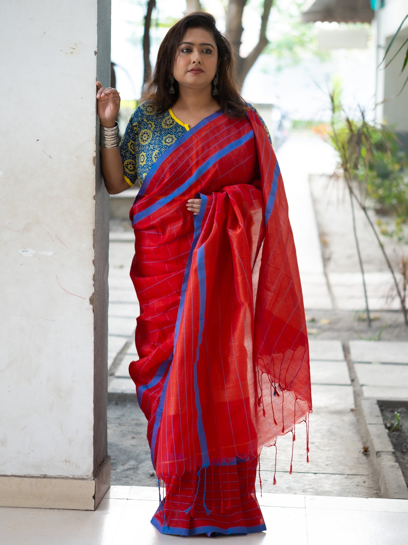 Red brick Linen Saree