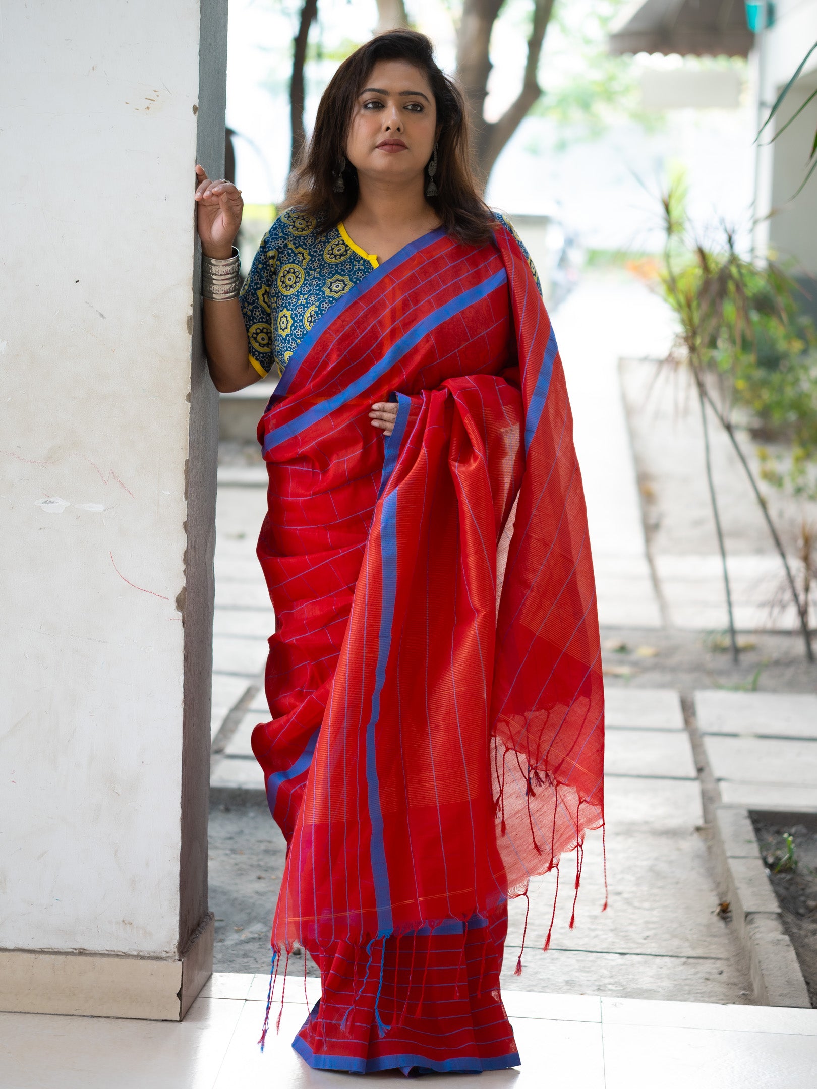 Red brick Linen Saree