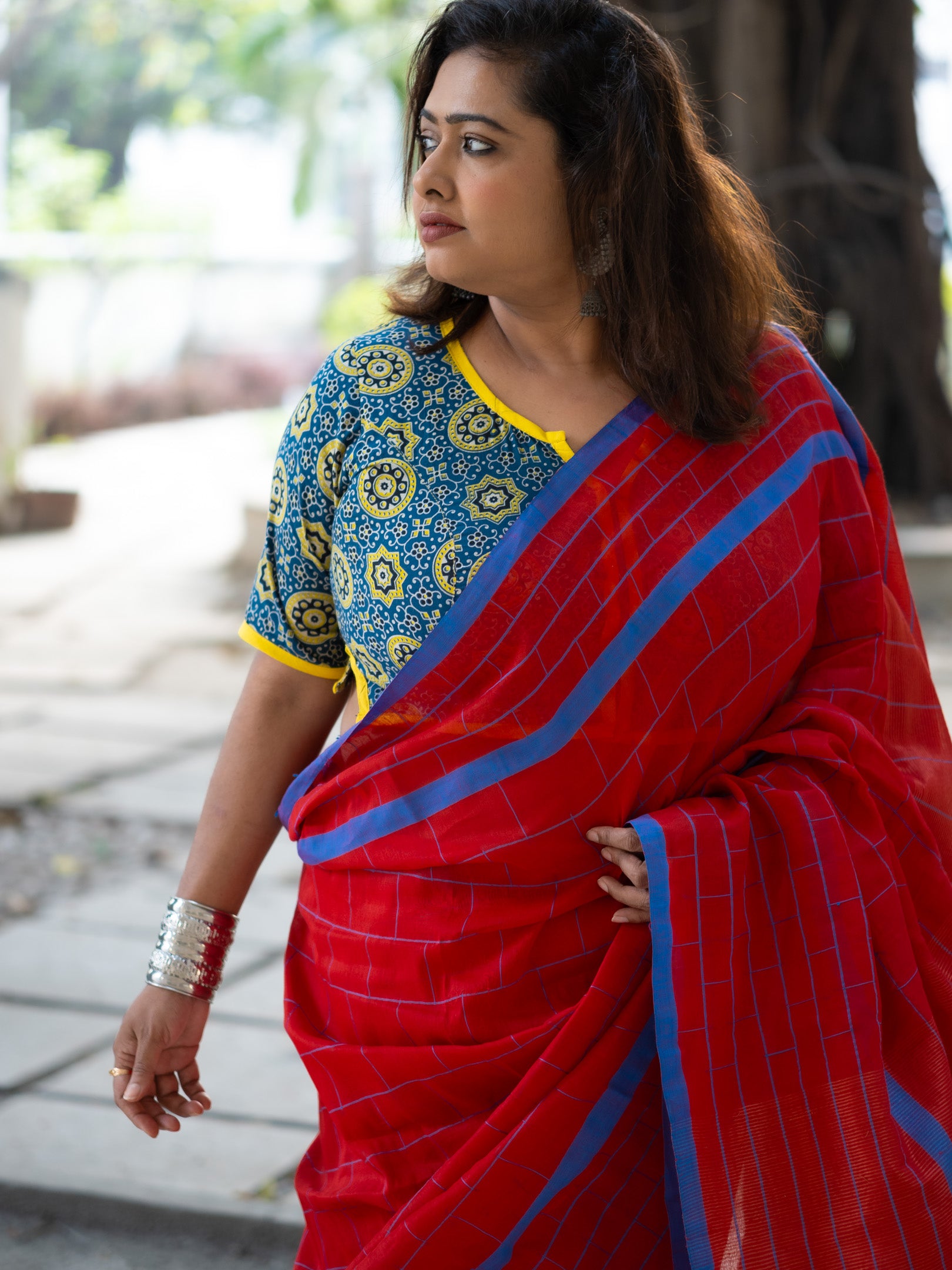 Red brick Linen Saree