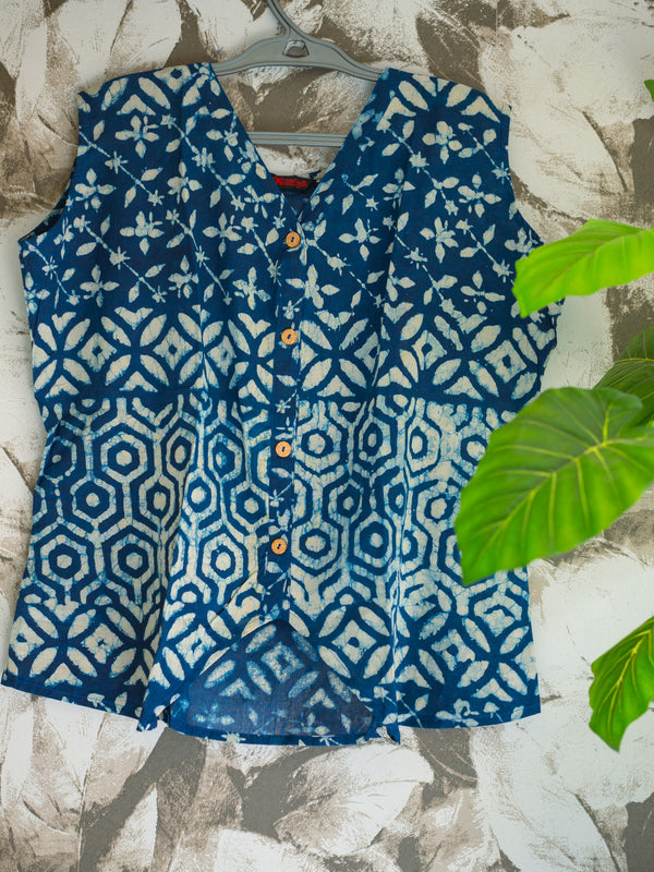 Indigo  Batik Sleeveless Cotton Top