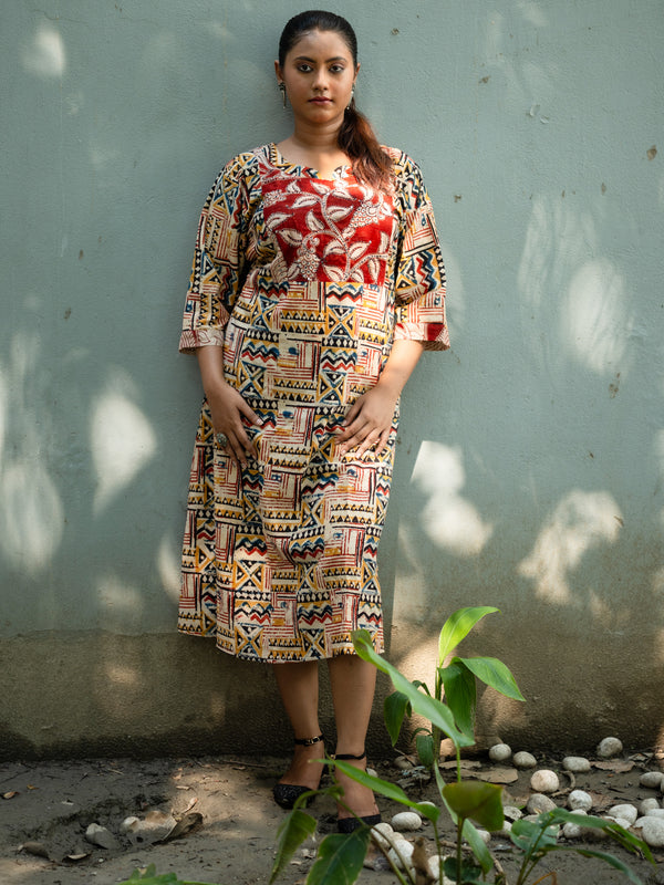 Kalamkari Designer Hand Block Cotton Dress - Uttariya