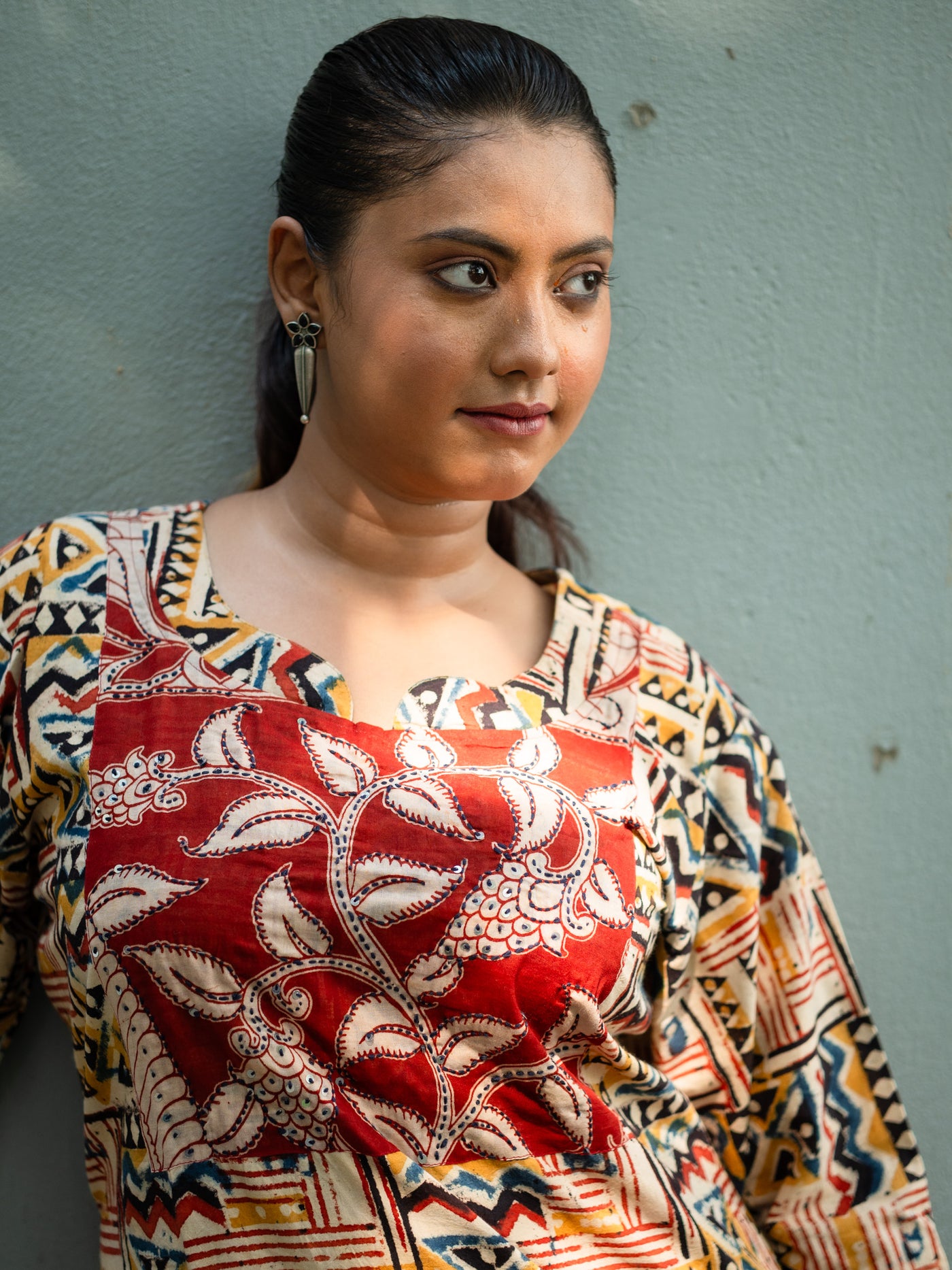 Kalamkari Designer Hand Block Cotton Dress - Uttariya