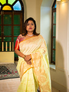 Pastel Lime Handloom Silk Saree with Golden Floral Weave