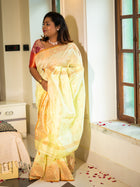 Pastel Lime Handloom Silk Saree with Golden Floral Weave