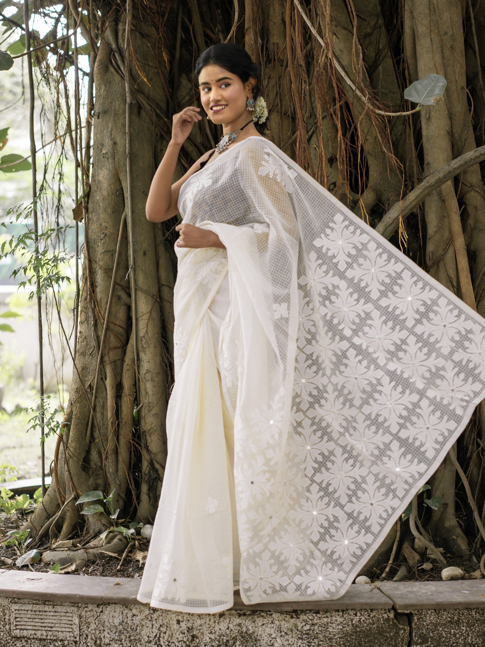 White Saga Saree