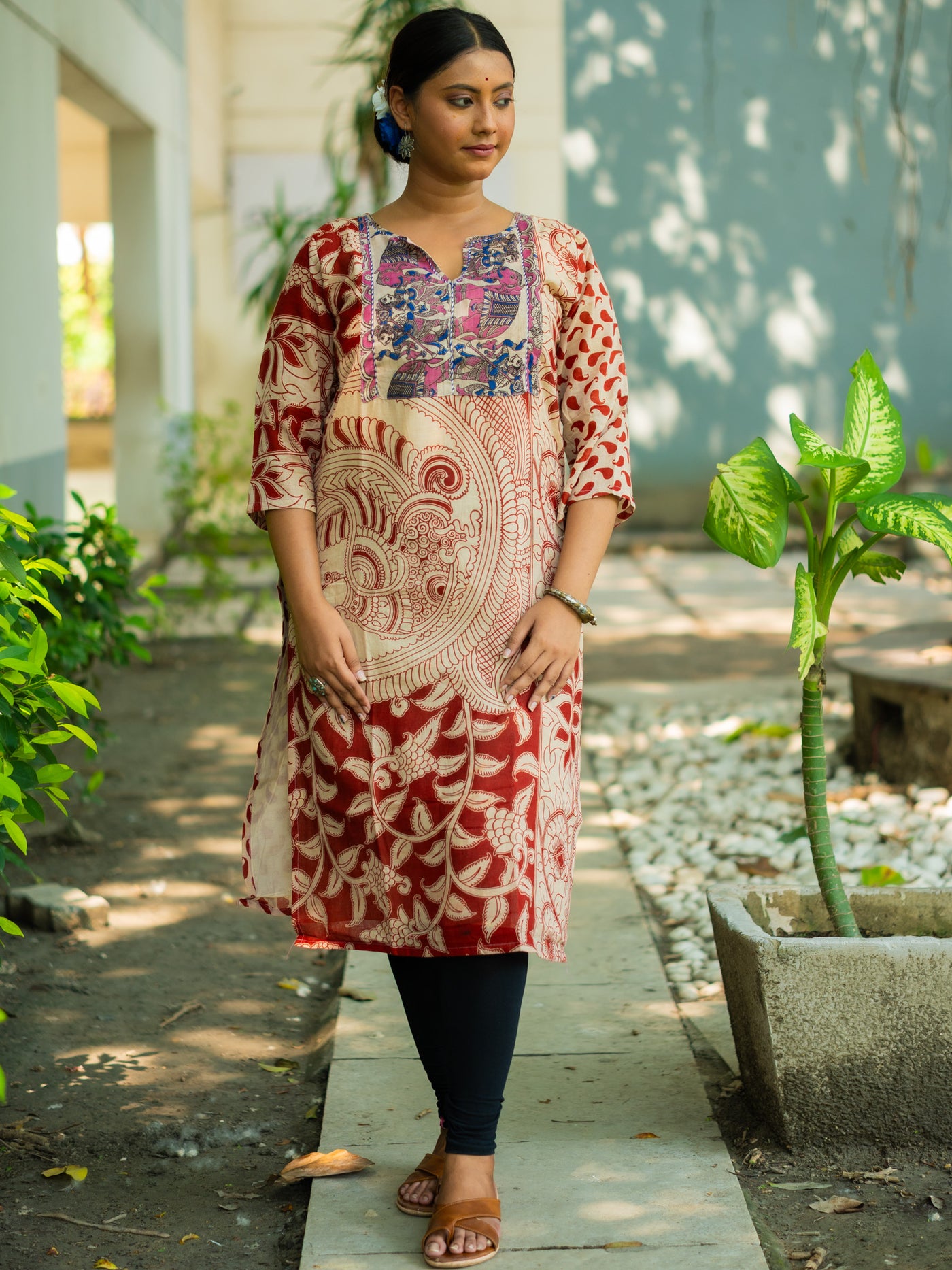 LalPedana Kalamkari Designer Cotton Kurta - Uttariya