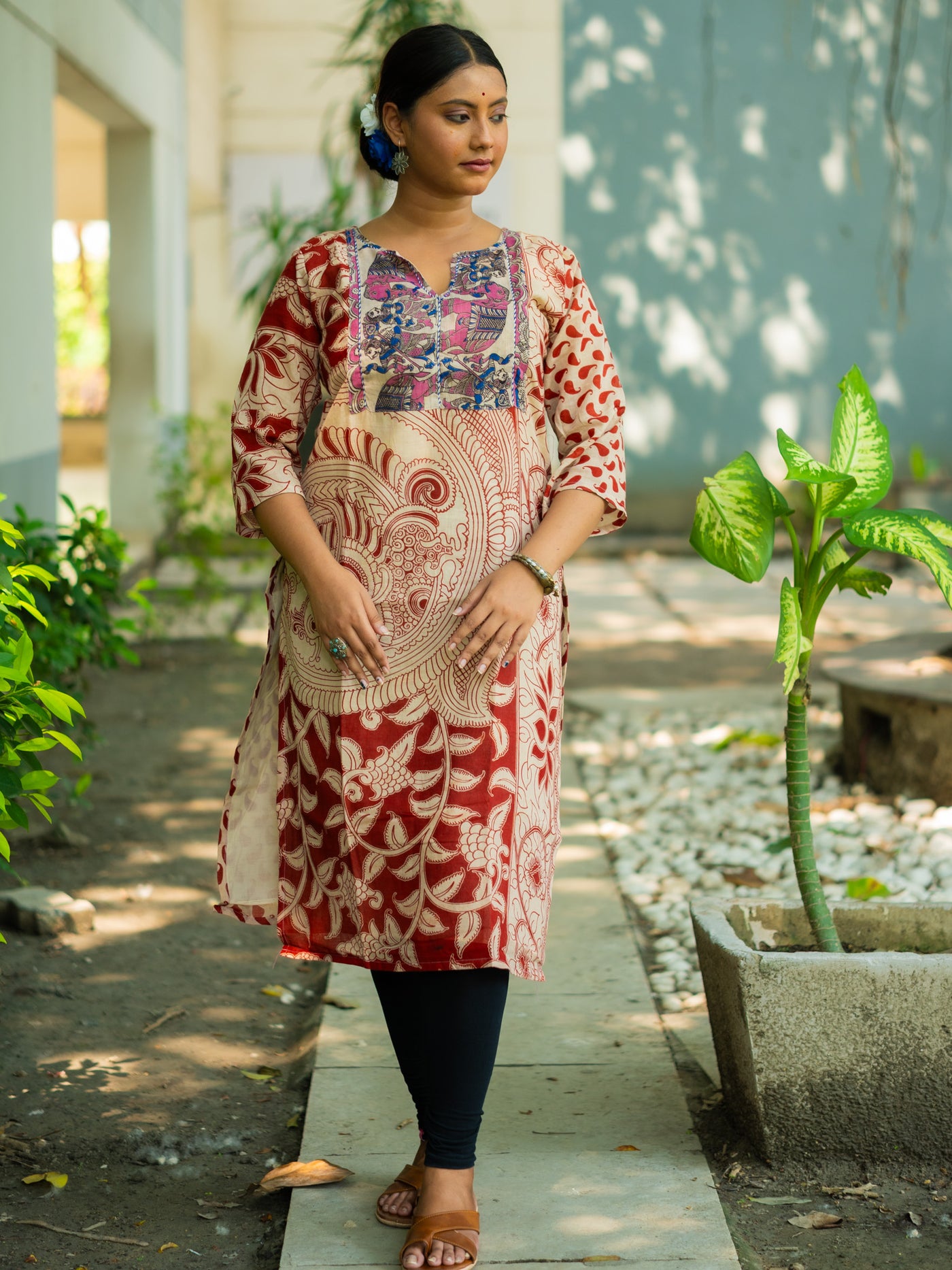 LalPedana Kalamkari Designer Cotton Kurta - Uttariya