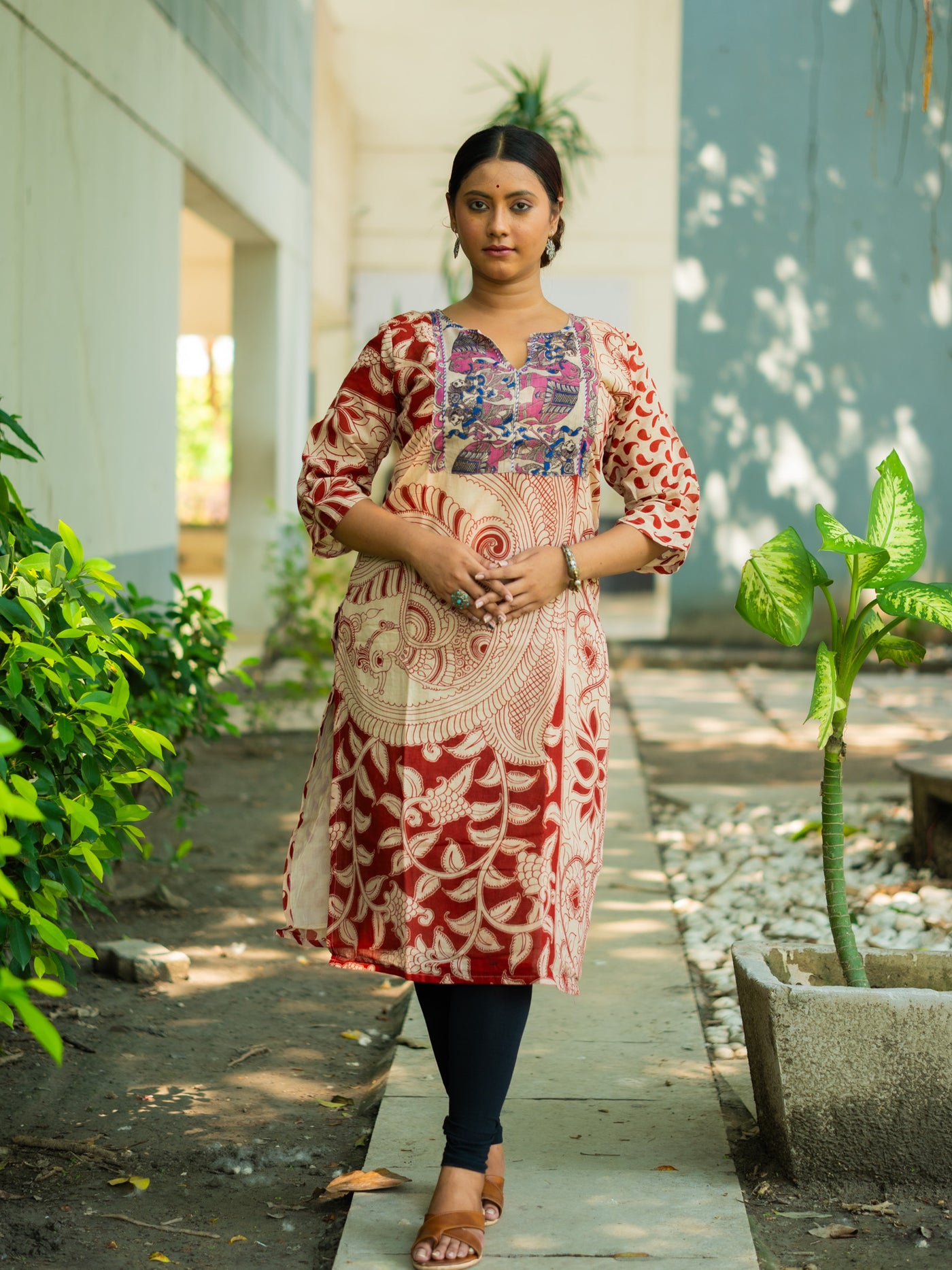 LalPedana Kalamkari Designer Cotton Kurta - Uttariya