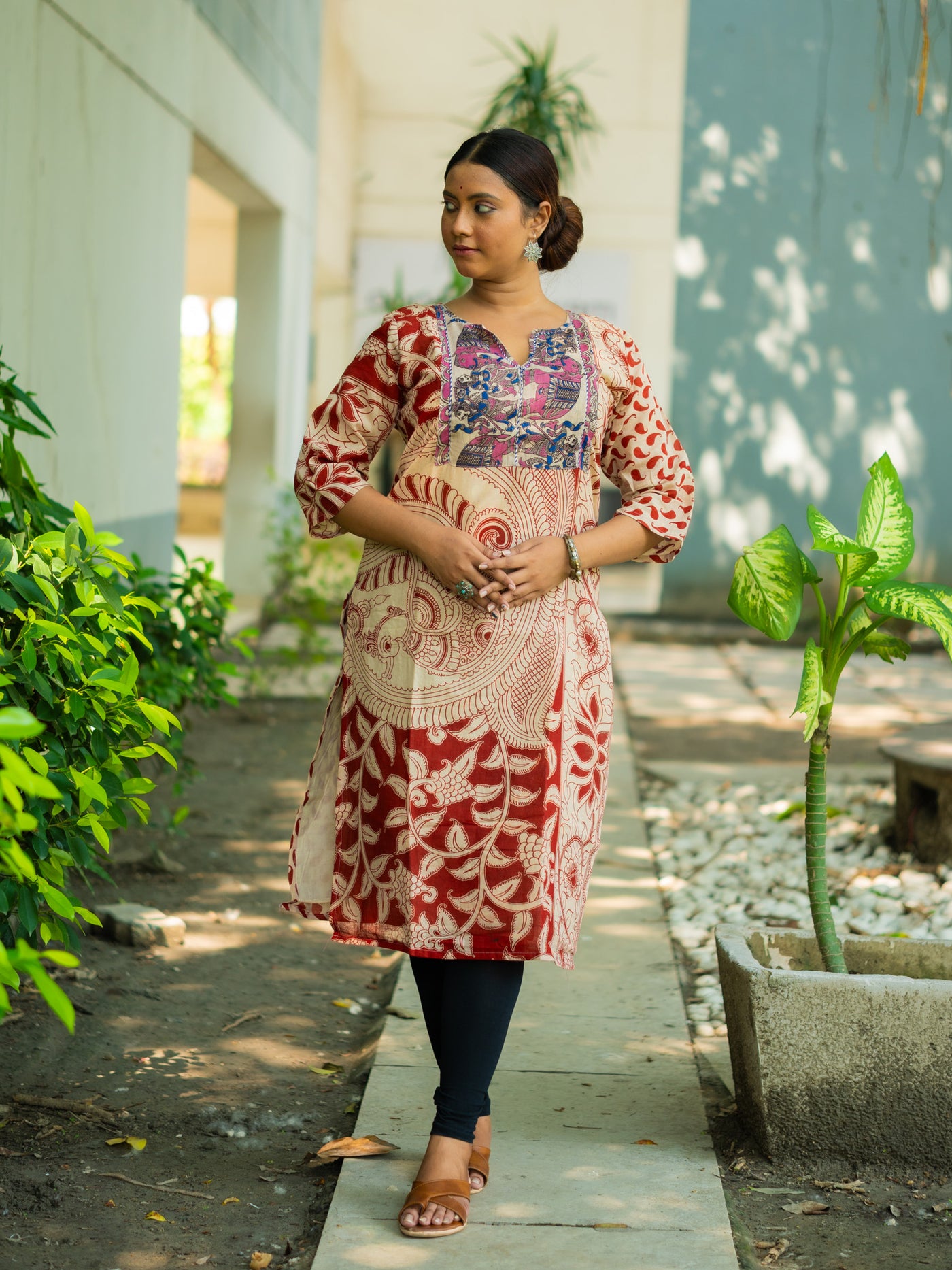 LalPedana Kalamkari Designer Cotton Kurta - Uttariya