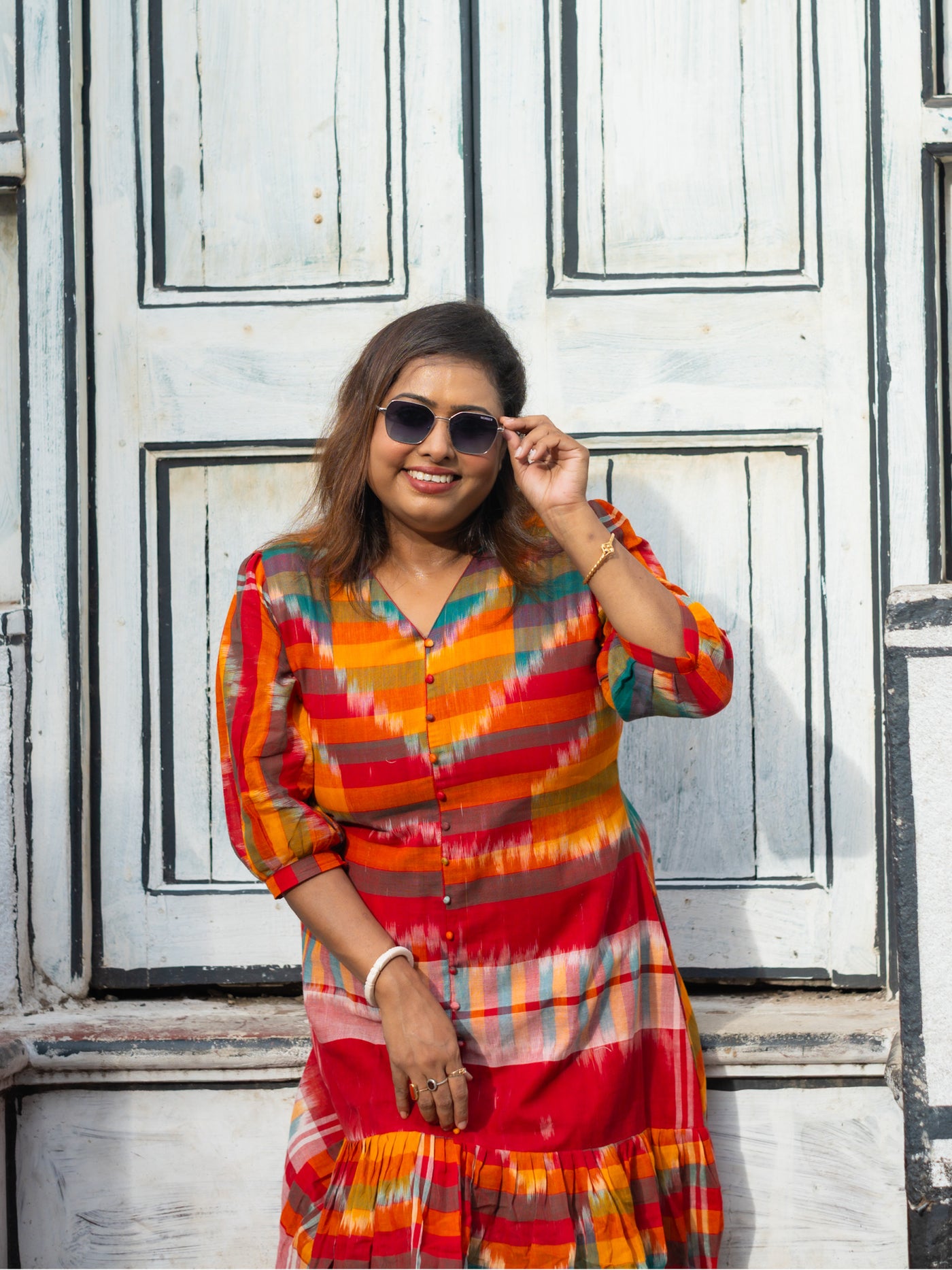 Brishti — Handwoven Ikat Cotton Dress - Uttariya