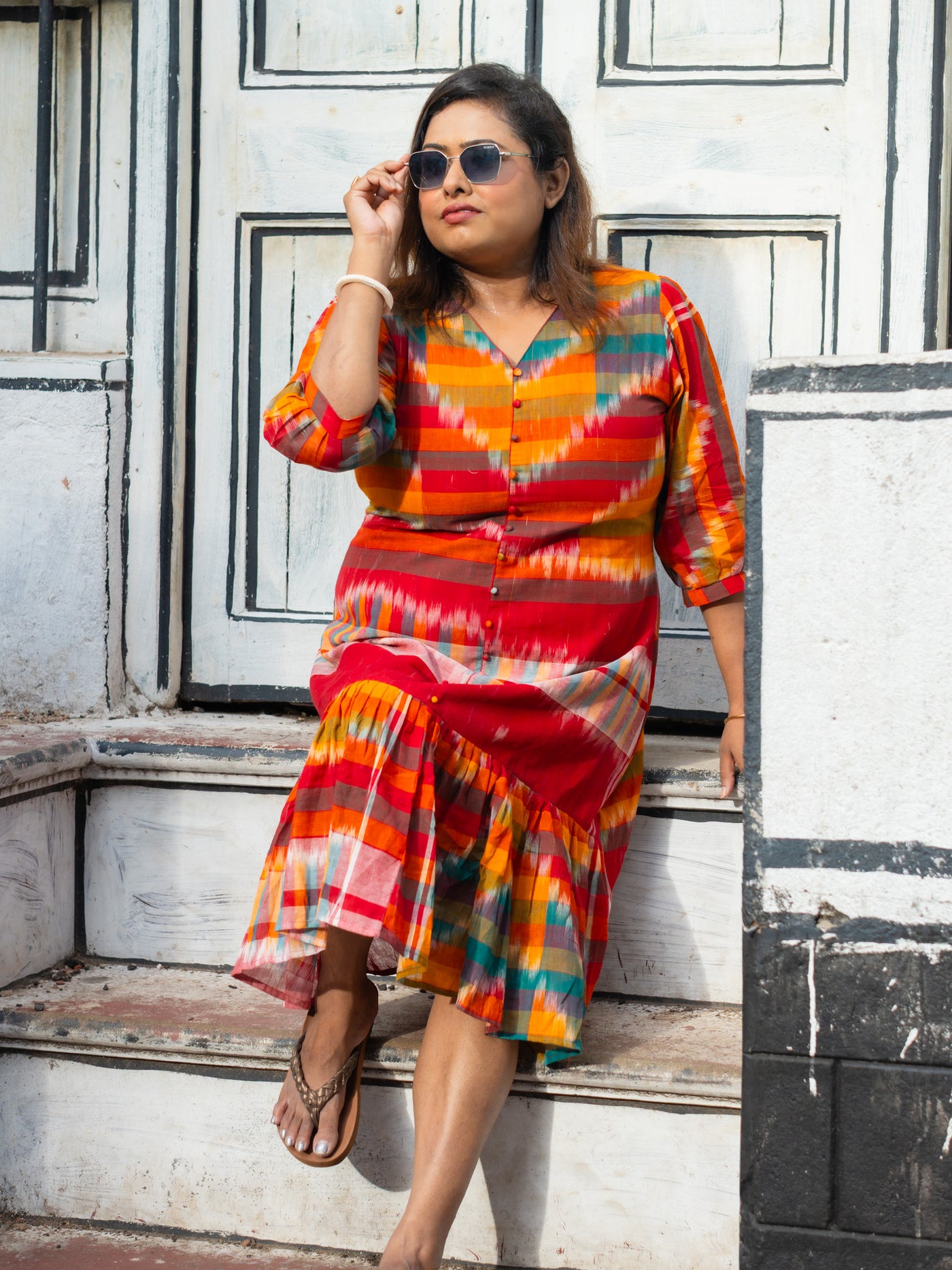 Brishti — Handwoven Ikat Cotton Dress - Uttariya