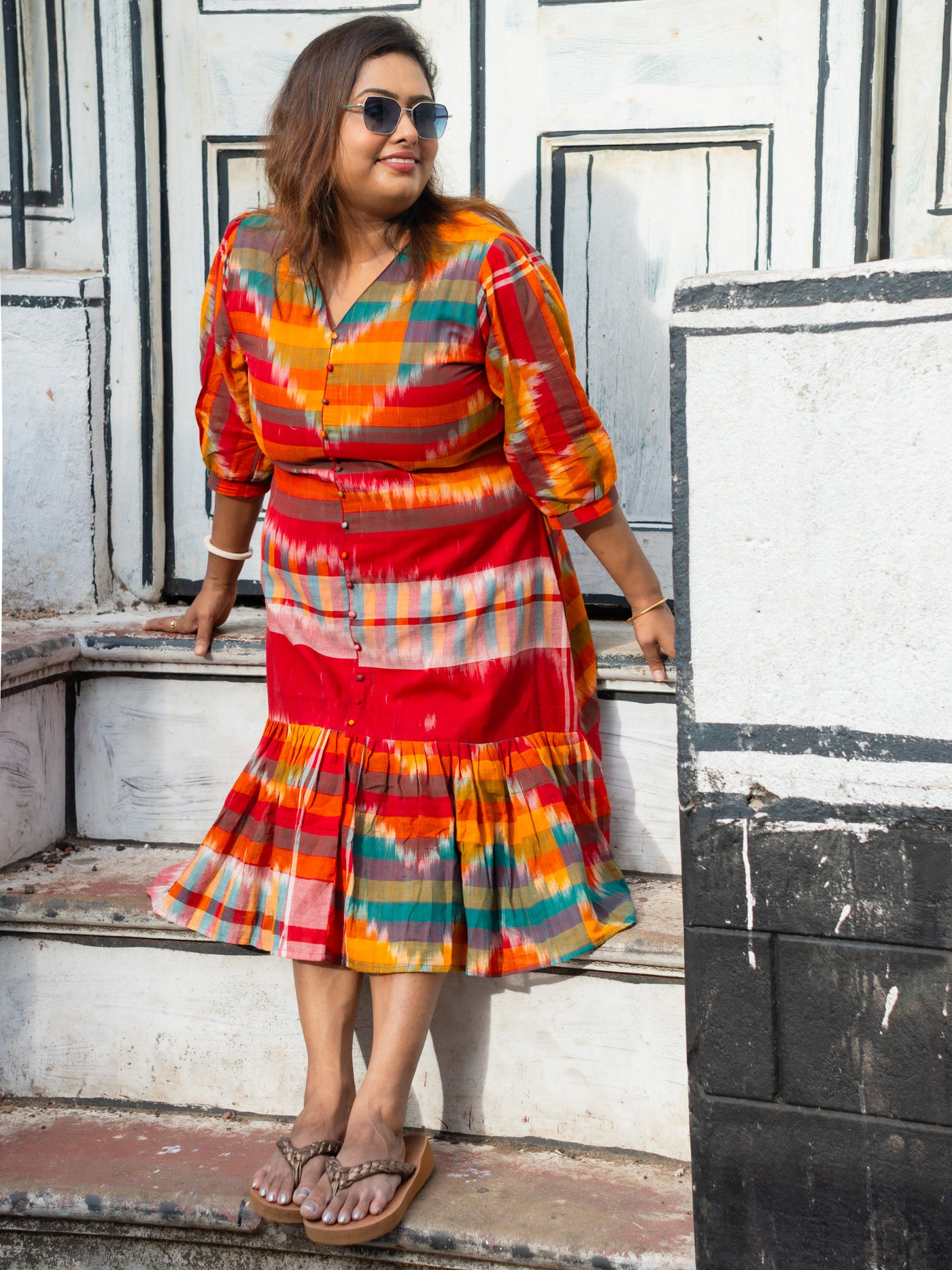 Brishti — Handwoven Ikat Cotton Dress - Uttariya