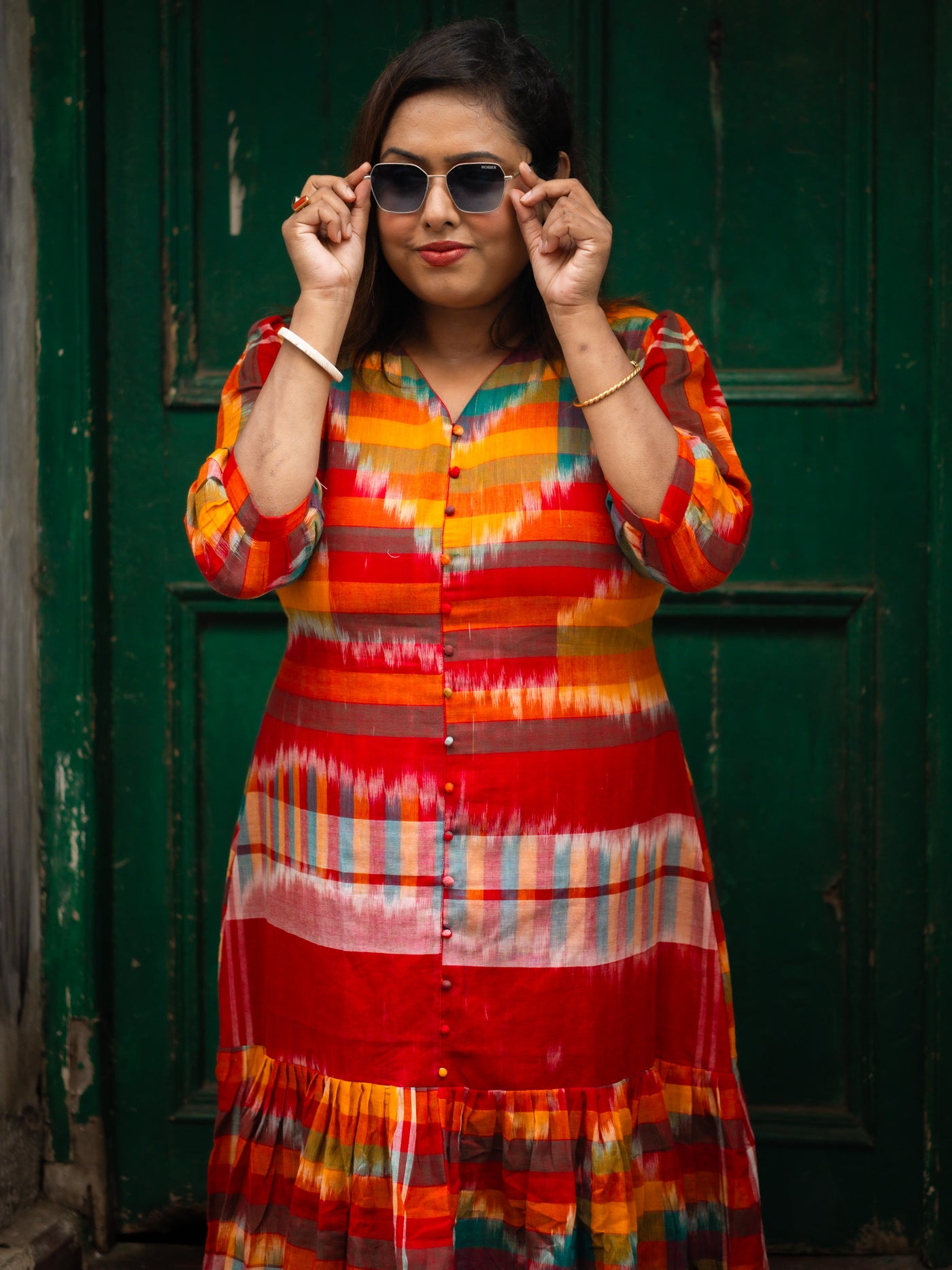 Brishti — Handwoven Ikat Cotton Dress - Uttariya