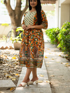 Polycolour Kalamkari Print Cotton Dress