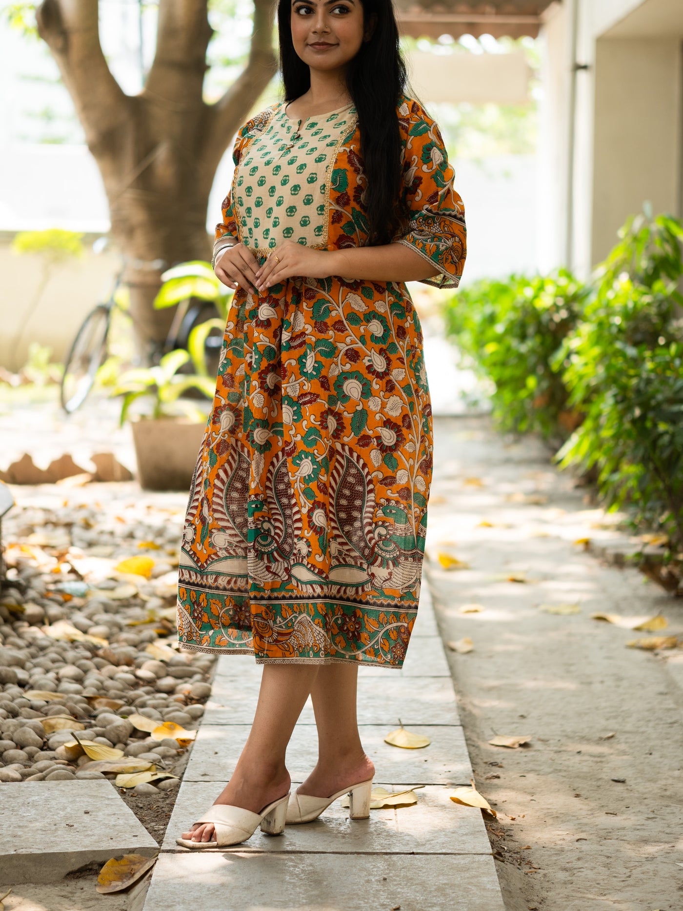Polycolour Kalamkari Print Cotton Dress