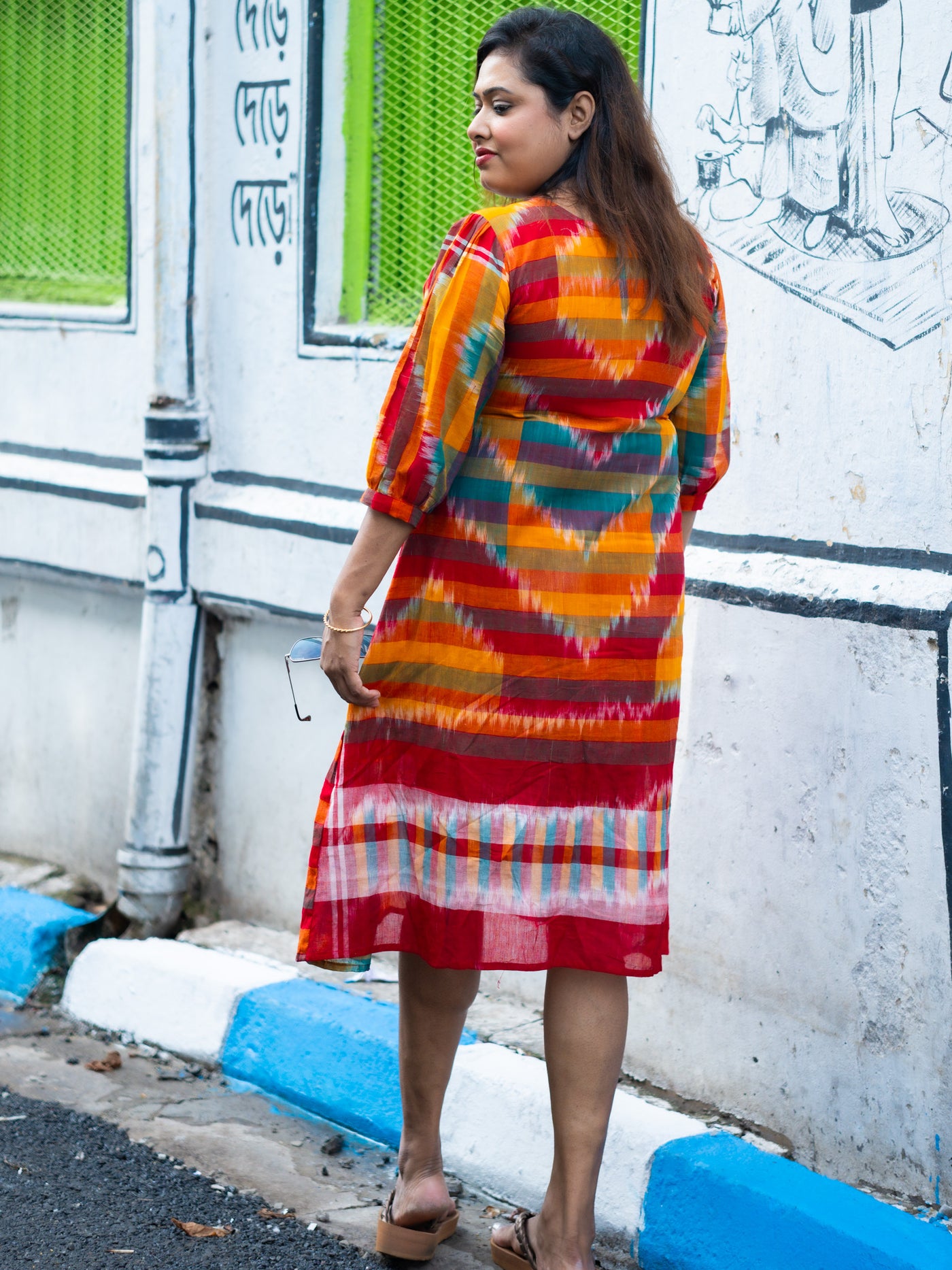 Brishti — Handwoven Ikat Cotton Dress - Uttariya