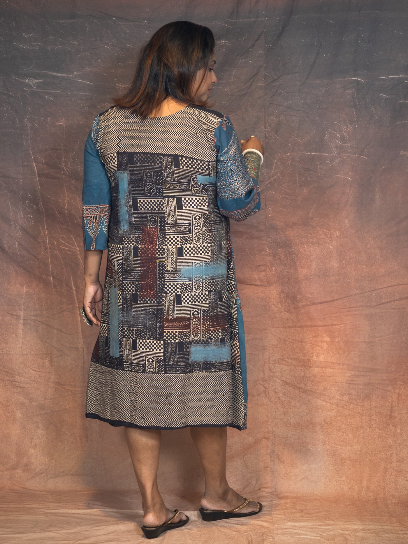 Asymetric Ajrakh Dress - Uttariya