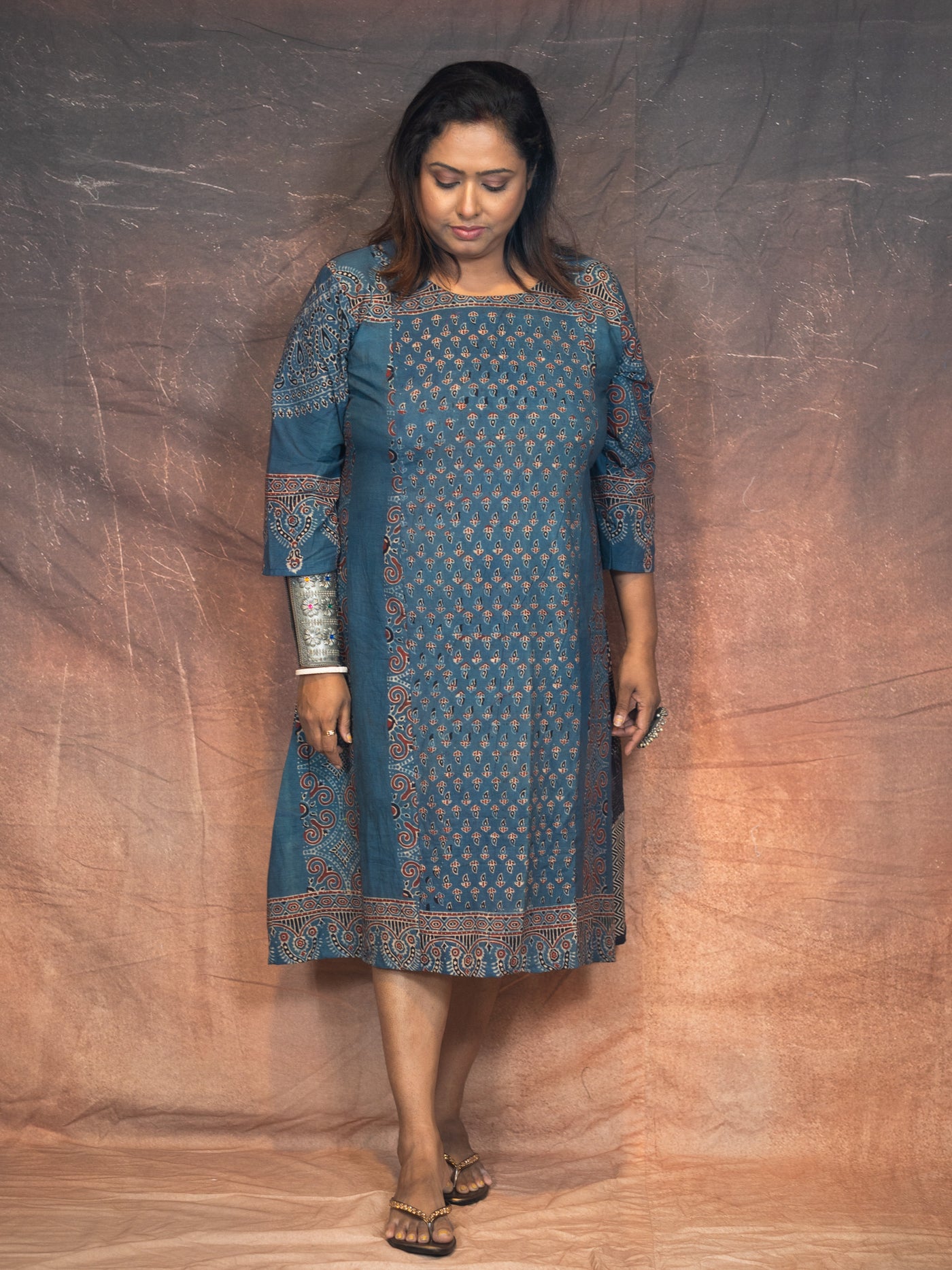 Asymetric Ajrakh Dress - Uttariya