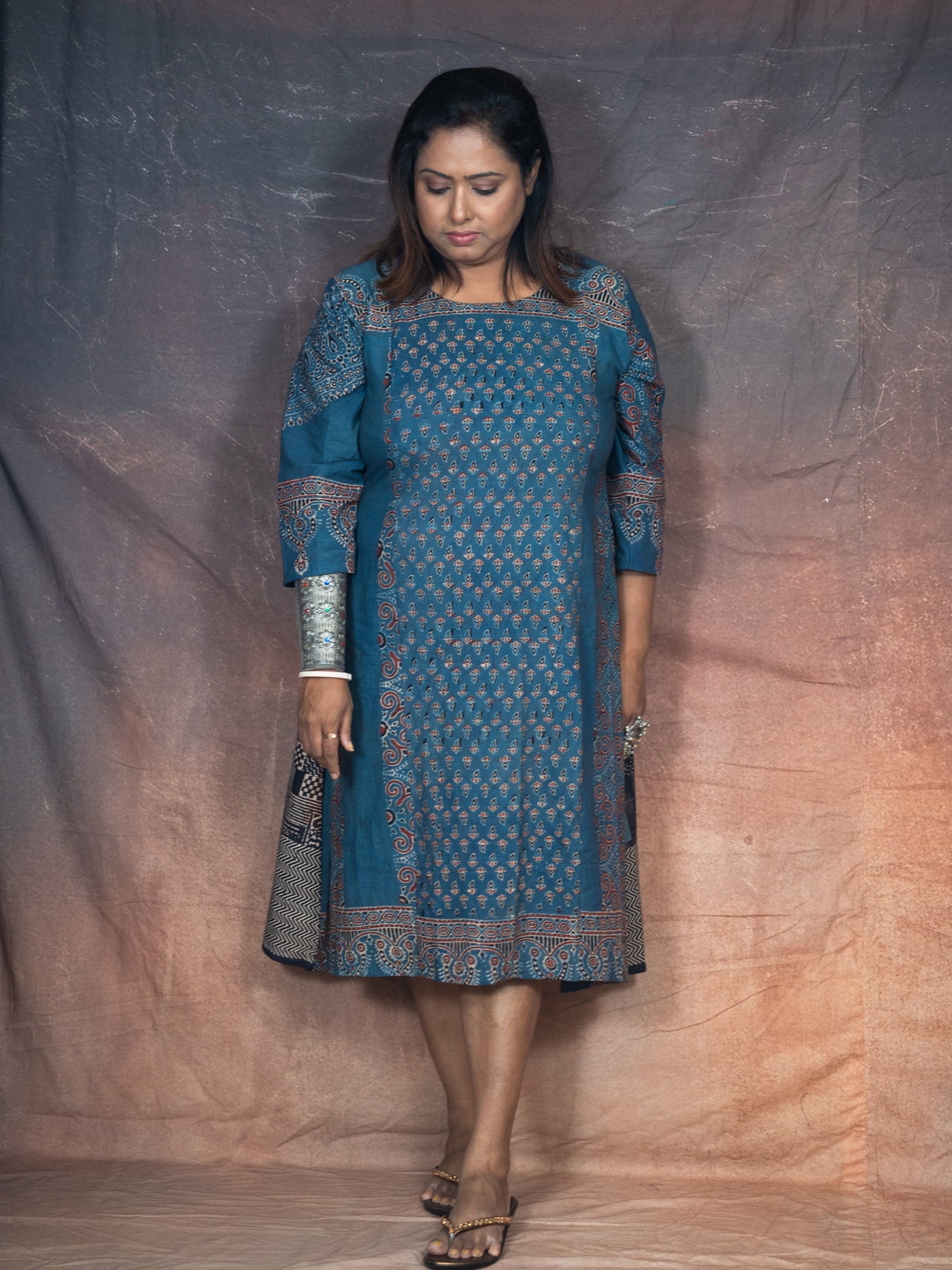 Asymetric Ajrakh Dress - Uttariya