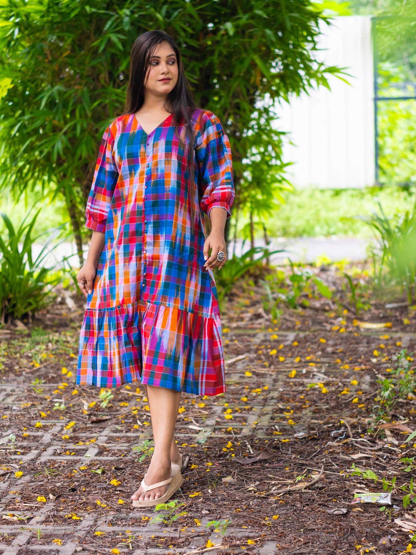 Fiesta Glow Handloom Cotton Gamcha Dress