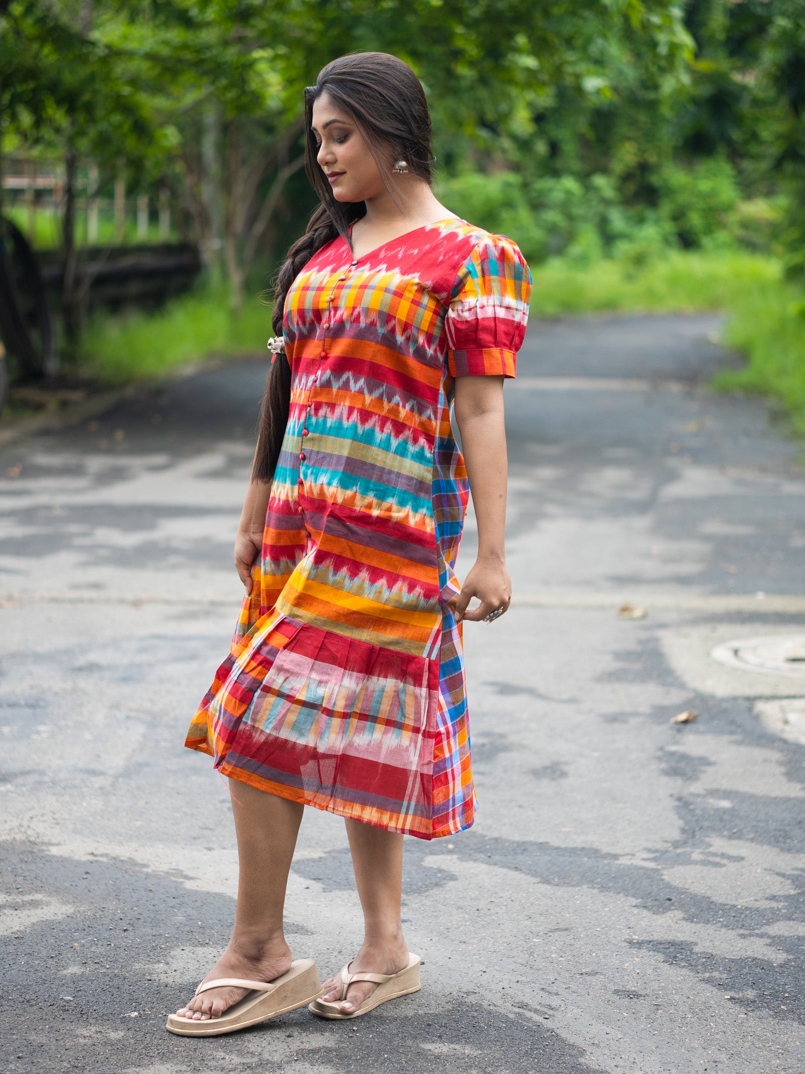 Rainbow Charm Handloom  Cotton Gamcha Dress
