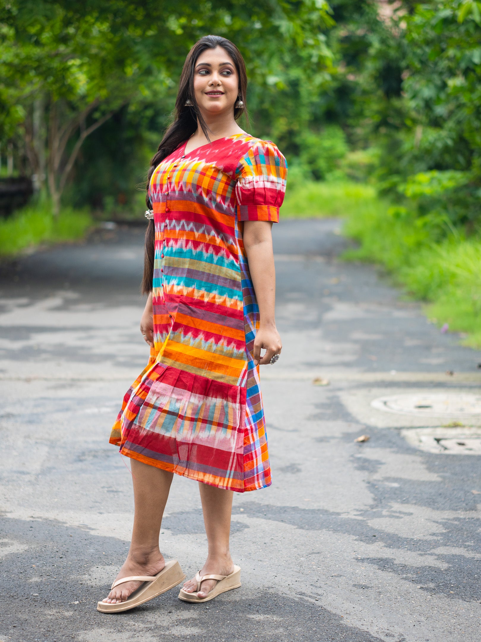 Rainbow Charm Handloom  Cotton Gamcha Dress