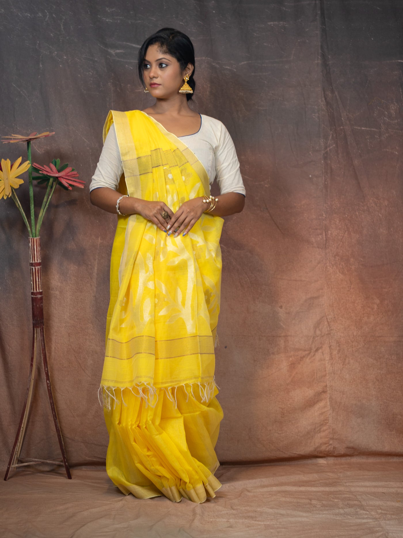 Yellow gold Saree - Uttariya