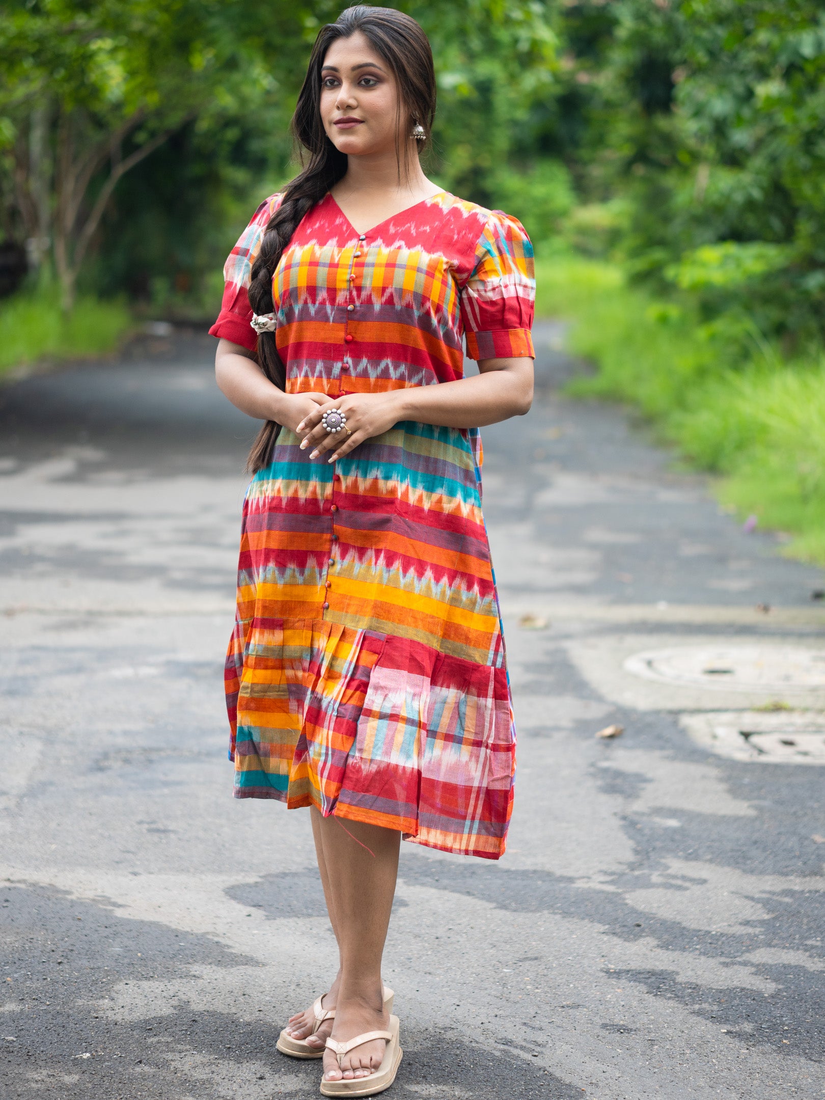 Rainbow Charm Handloom  Cotton Gamcha Dress