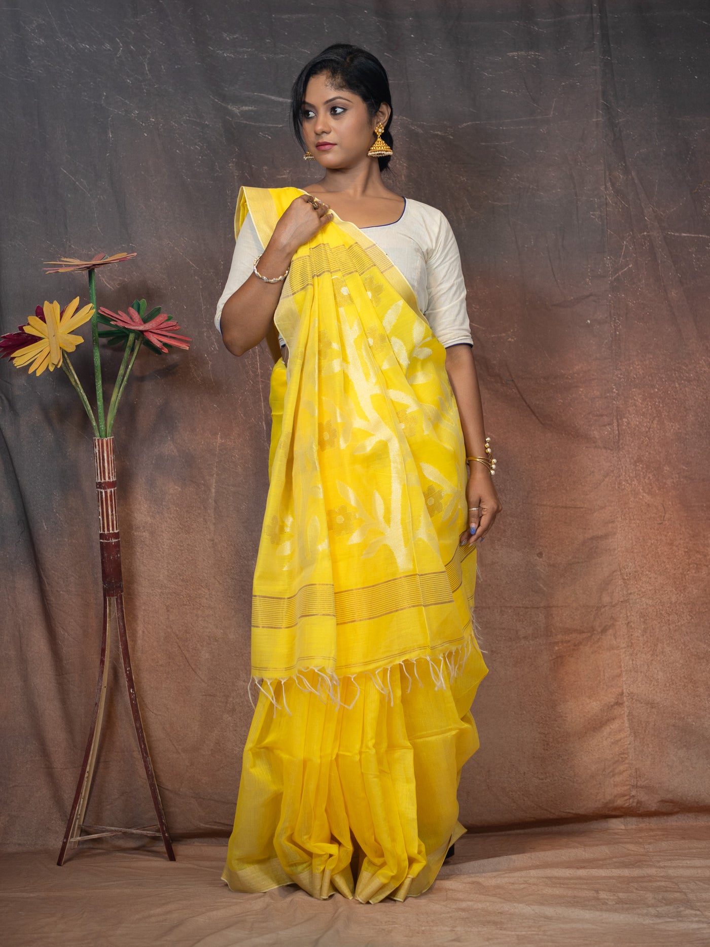 Yellow gold Saree - Uttariya