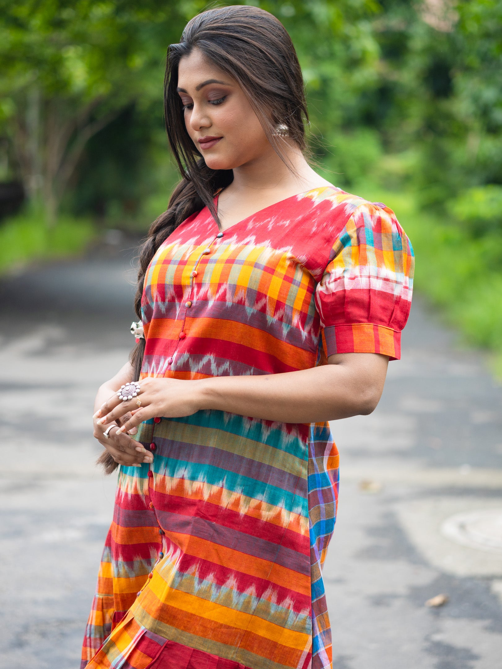 Rainbow Charm Handloom  Cotton Gamcha Dress