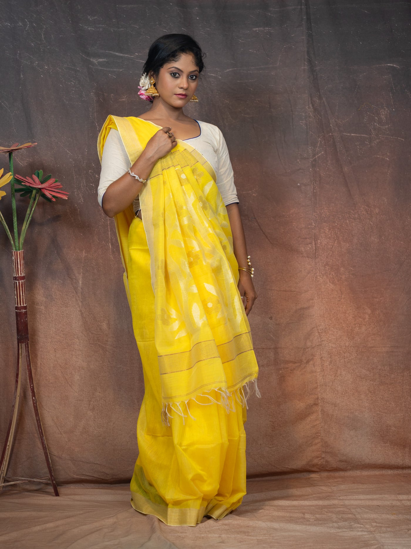 Yellow gold Saree - Uttariya