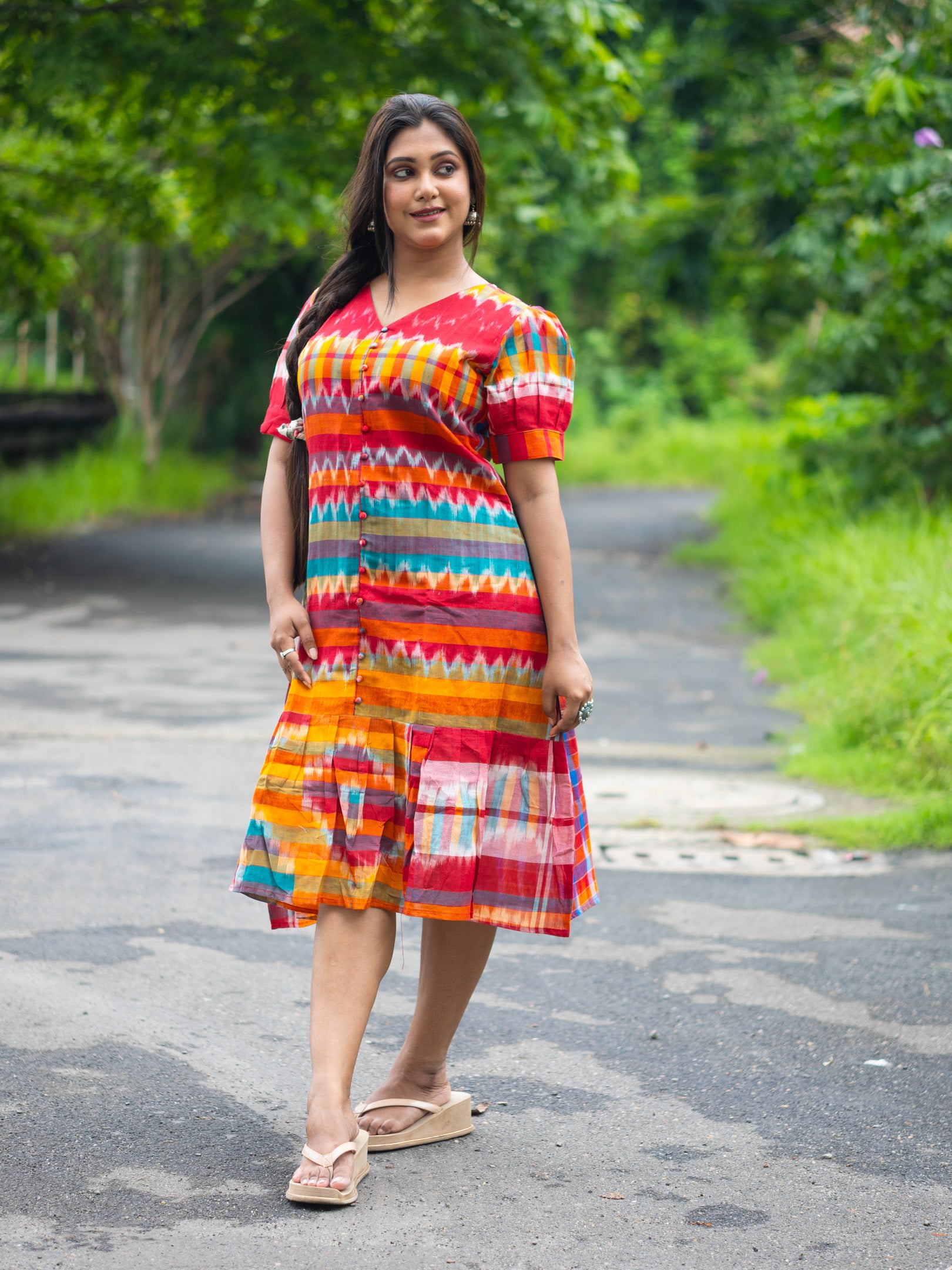 Rainbow Charm Handloom  Cotton Gamcha Dress