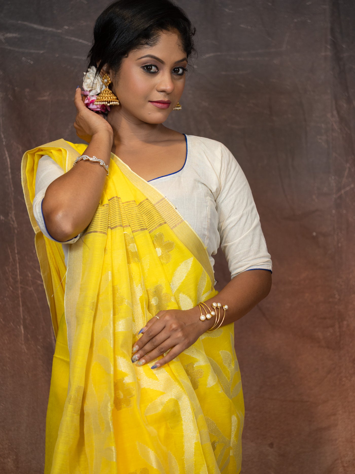 Yellow gold Saree - Uttariya