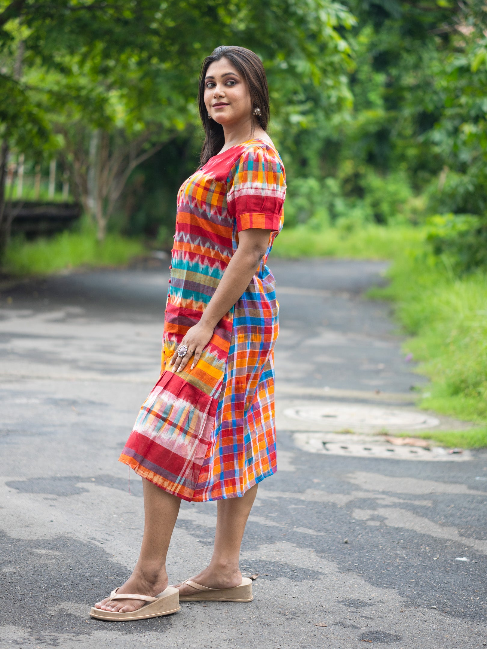 Rainbow Charm Handloom  Cotton Gamcha Dress