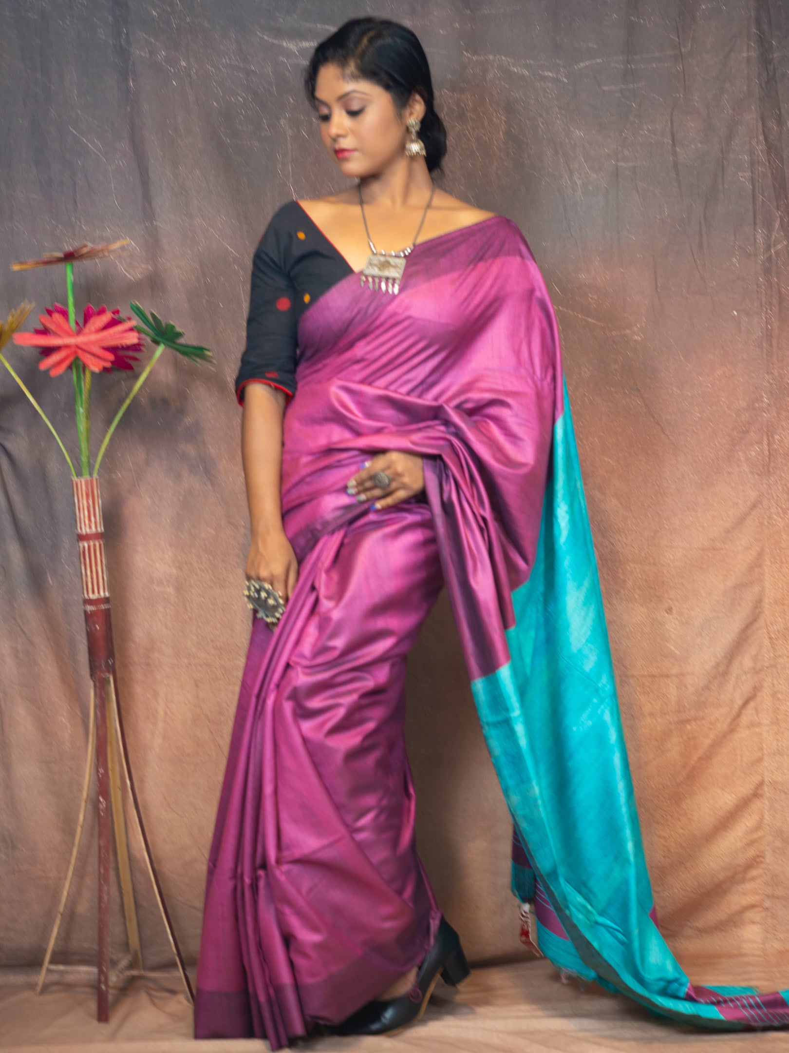 Grape tasar saree