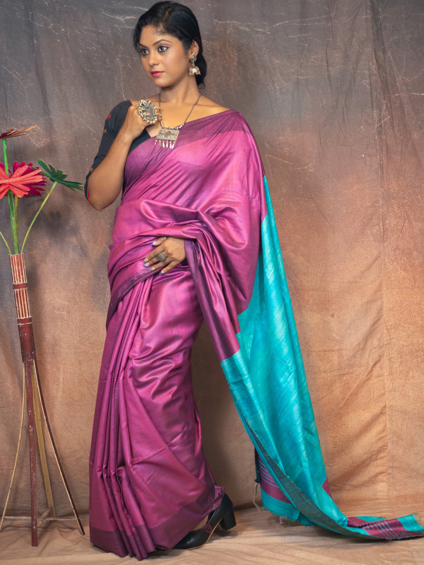 Grape tasar saree