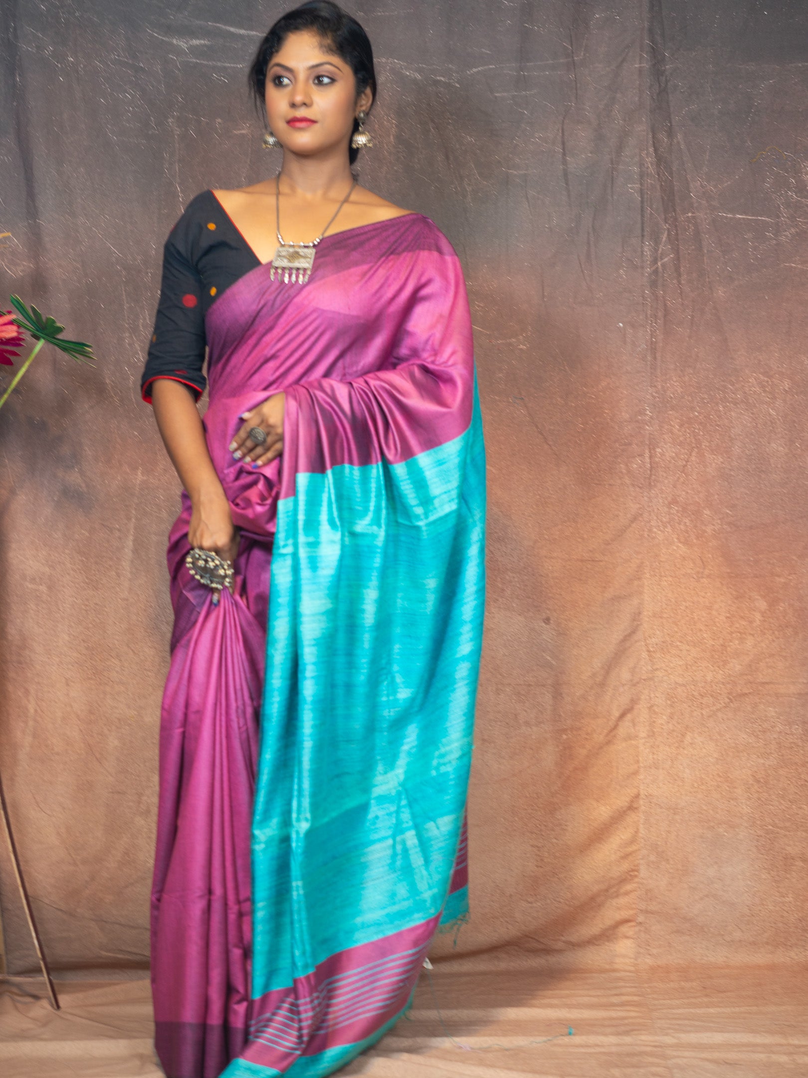 Grape tasar saree