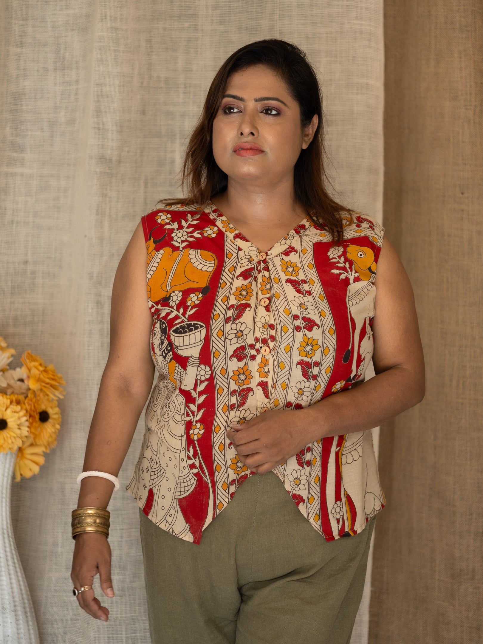 Kalamkari Sleeveless Jacket Top