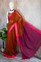 Rust Handloom Saree - Uttariya