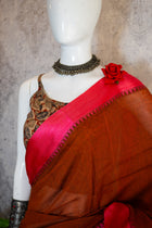 Rust Handloom Saree - Uttariya