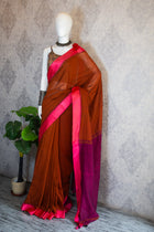 Rust Handloom Saree - Uttariya