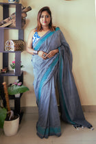 Gray path Saree - Uttariya