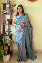 Gray path Saree - Uttariya