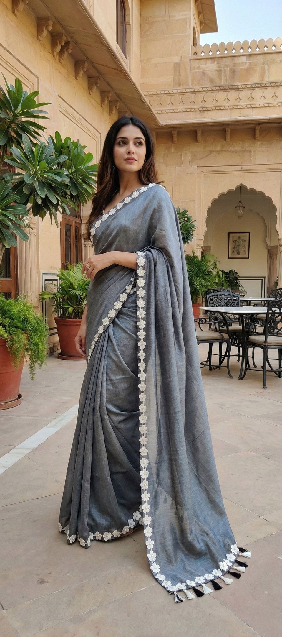 Gray Pearl Saree