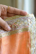 Peach gold Silk Zardosi Saree - Uttariya