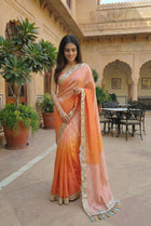 Peach gold Silk Zardosi Saree - Uttariya