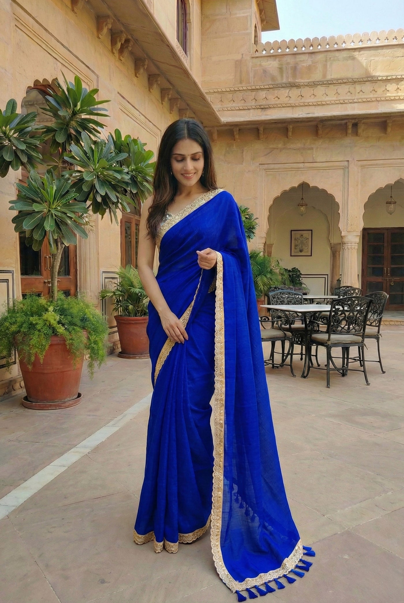 Blue  Zardosi Saree - Uttariya