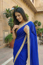 Blue  Zardosi Saree - Uttariya