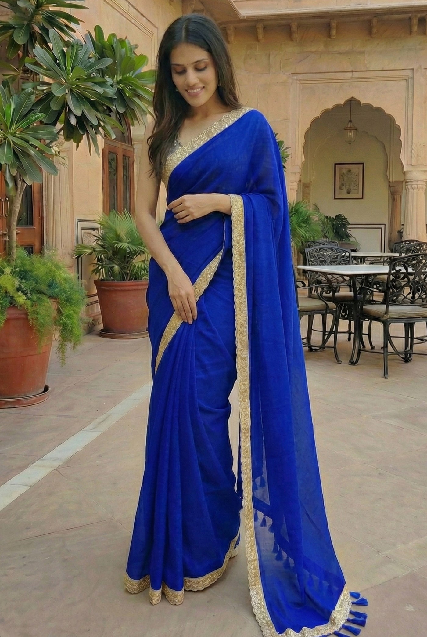 Blue  Zardosi Saree - Uttariya