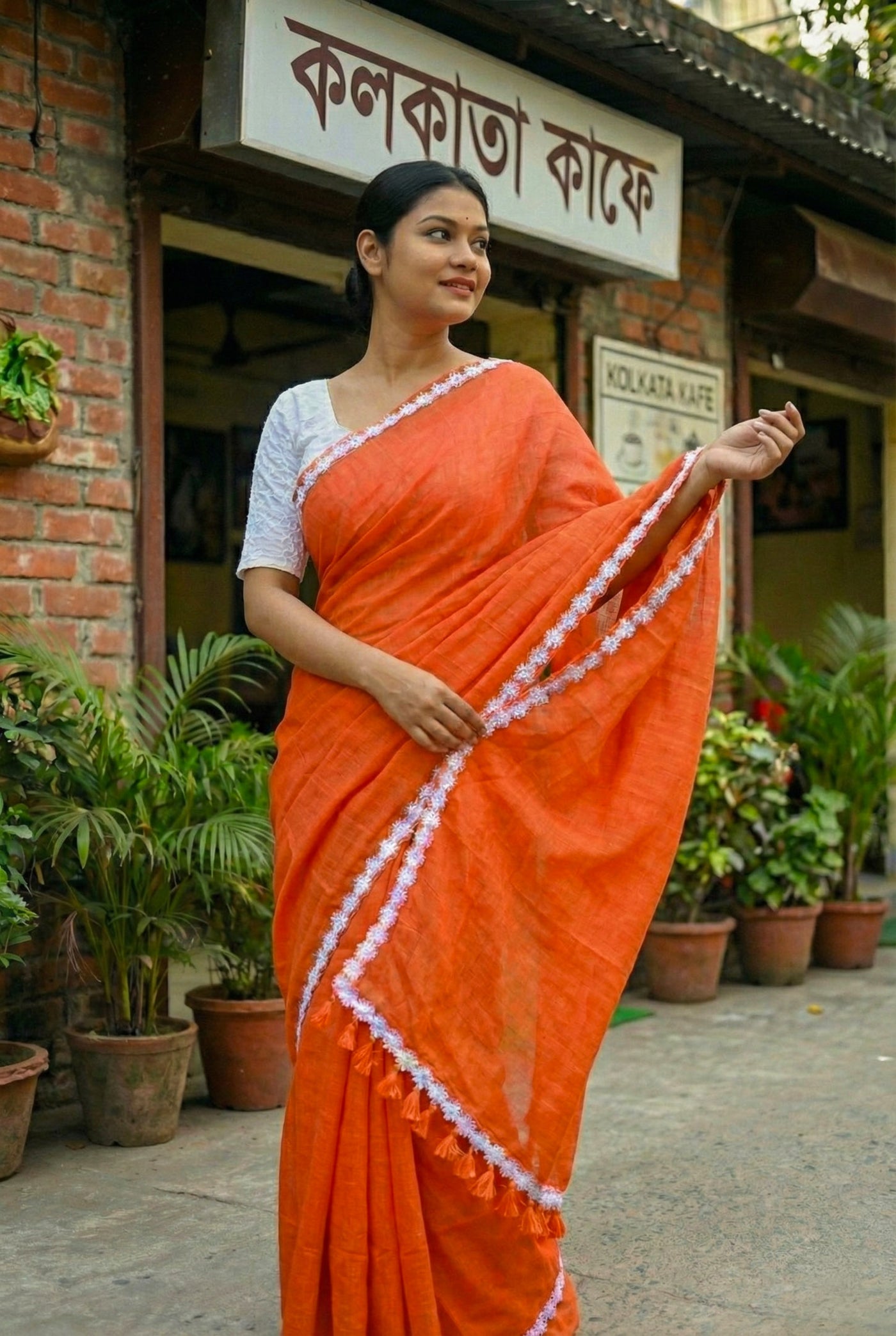 Orange ful Saree - Uttariya